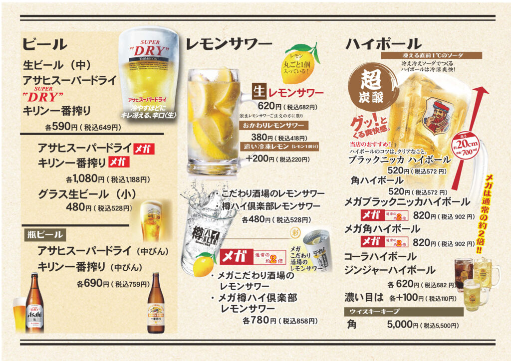 アルコールメニュー
